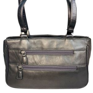 Elka Accessories Gunmetal‎ Dark Gray Metallic Shoulder Bag Handbag Leather